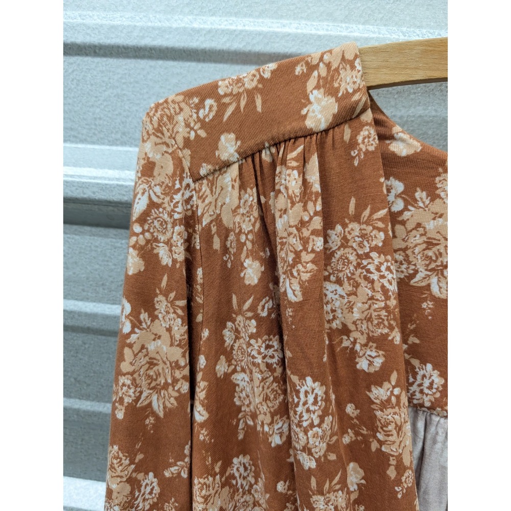Free People Turnt Bodysuit Rust Orange Floral Long Sleeve Deep V-Neck- XS - Picture 5 of 7